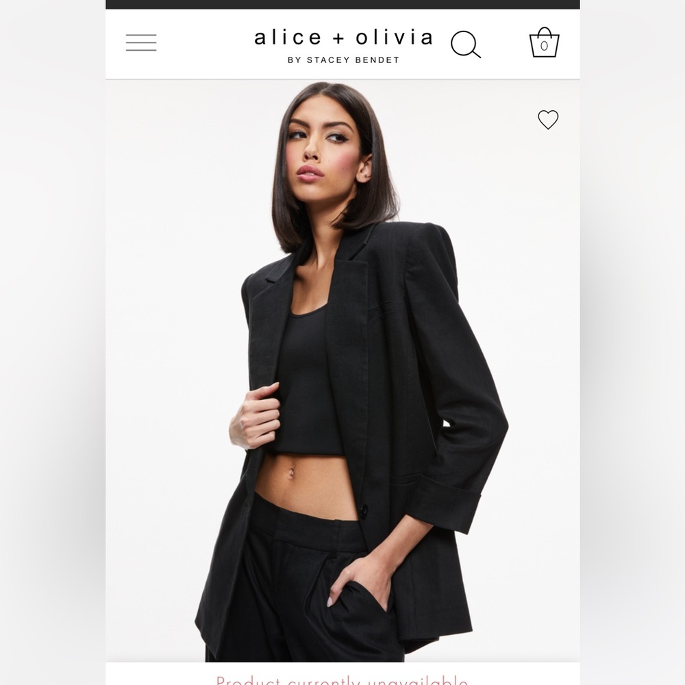 Alice & Olivia Shan Linen Rolled Cuff Blazer Black